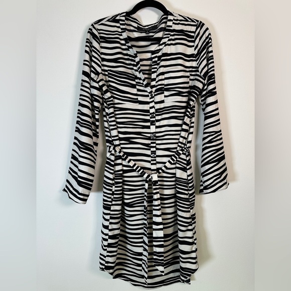 Nine West | Black & White Zebra Print Mini Shirt Dress | Animal Print Dress - Picture 1 of 11